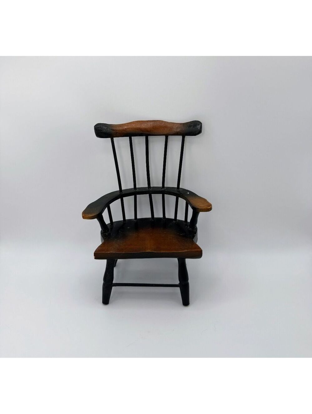 1:6 Scale Vintage Wood Windsor Armchair Dollhouse Miniature Black Painted